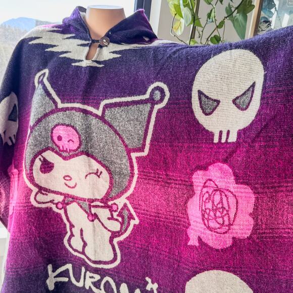 Kuromi Wool Hooded Pullover Poncho, Perfect Gift, Winter Cozy, One Size Fits All - Picture 2 of 10